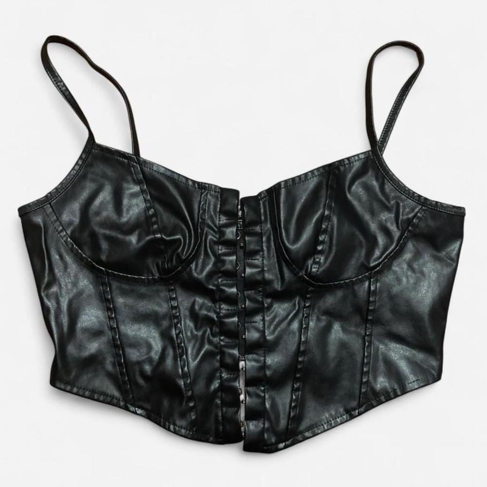 Black Faux Leather Corset Top